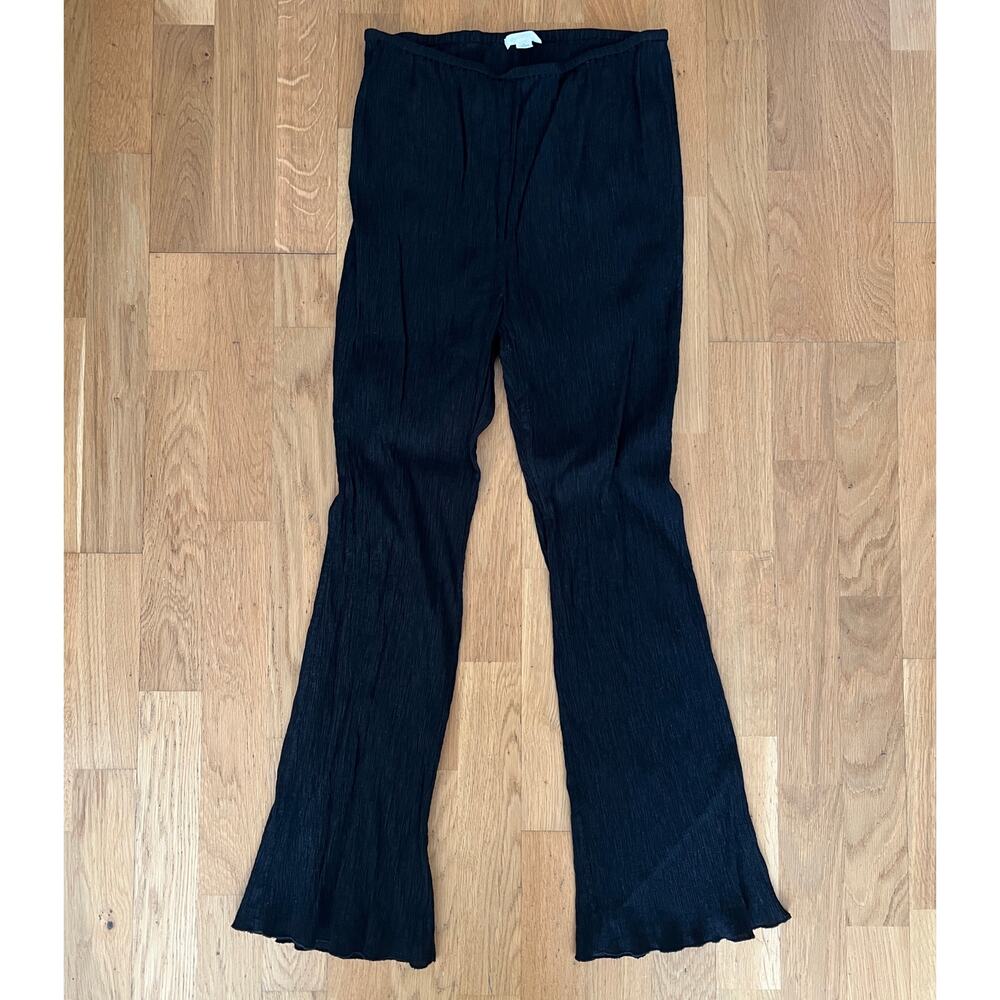 Arket Women's Black Plisse Pants Flare Pleated Trousers Medium